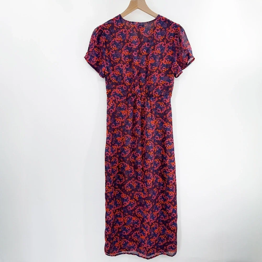 Dress Forum Short Sleeve Floral Button Front Midi Dress in Purple Red Size S NWT - Picture 4 of 13